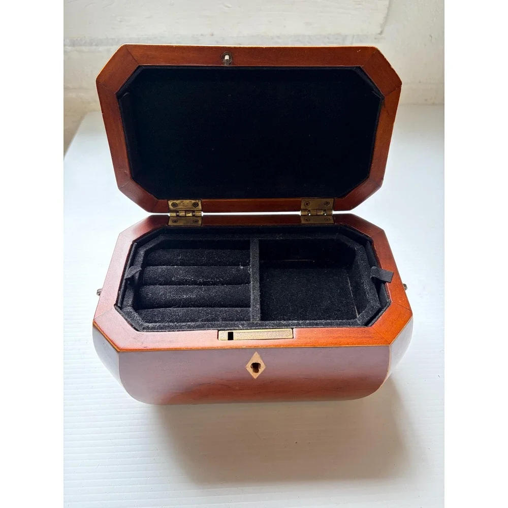 Bombay Company Octagon-Shaped Wooden Jewelry Box Black Velvet Interior No Key